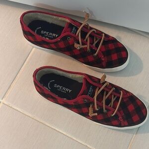 Brand New never worn Sperry Red and Black Plaid Sneakers